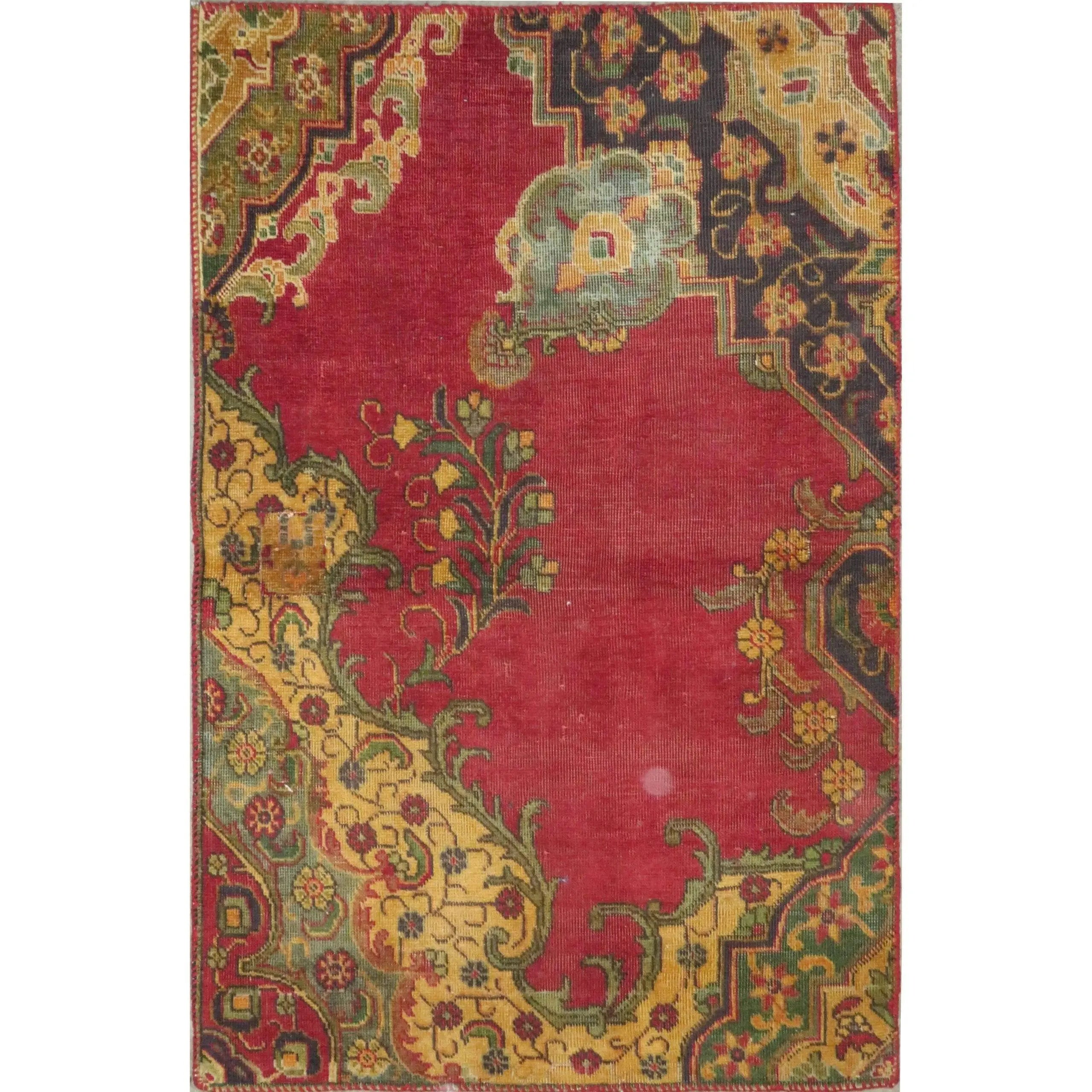 One Of The Kind Hand-Knotted Persian Wool Rug _ Luxurious Vintage Design, 4'0 x 3'0", Artisan Crafted